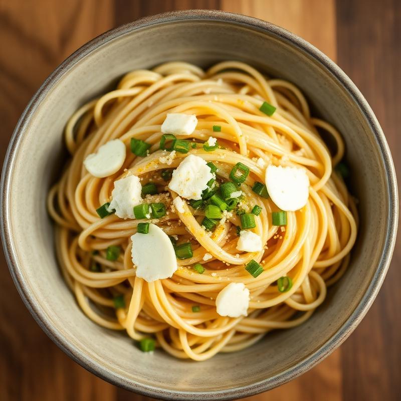 Pasta med rygeost, citron og purløg
