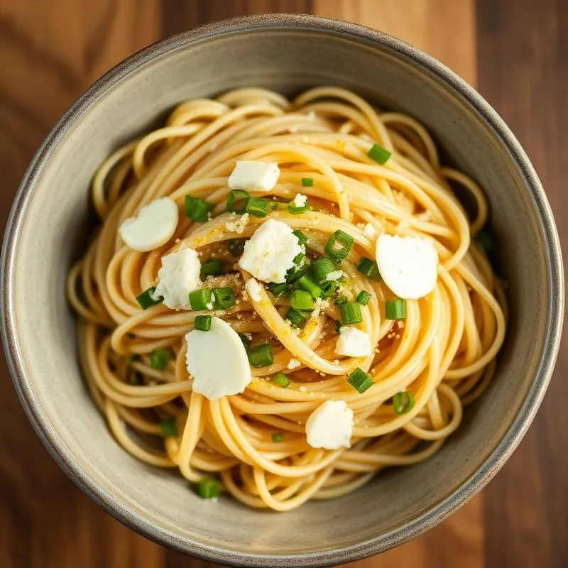 Pasta med rygeost, citron og purløg